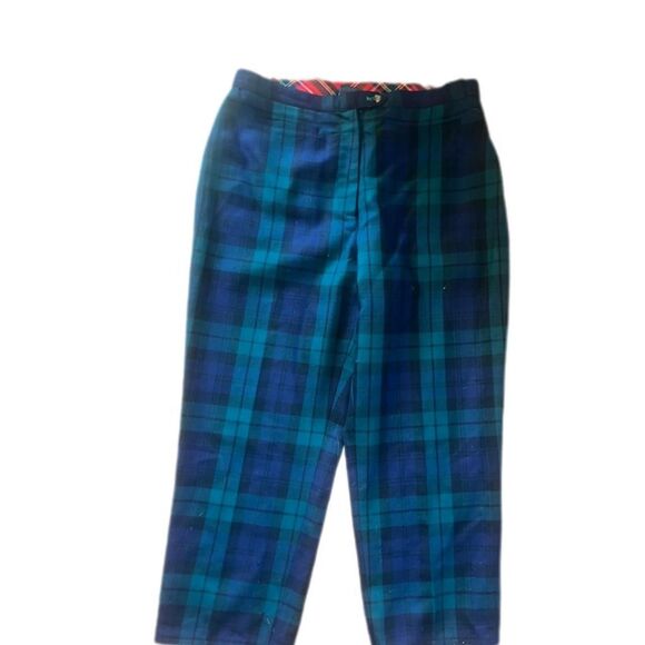 Tommy Hilfiger tommy Women's Blue and Green plaid Wool High Waist Preppy Trouser - Picture 1 of 3